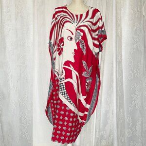 Batik Sumi Women's Kaftan One Size Red Mu Mu Polynesian Hawaiian Maxi